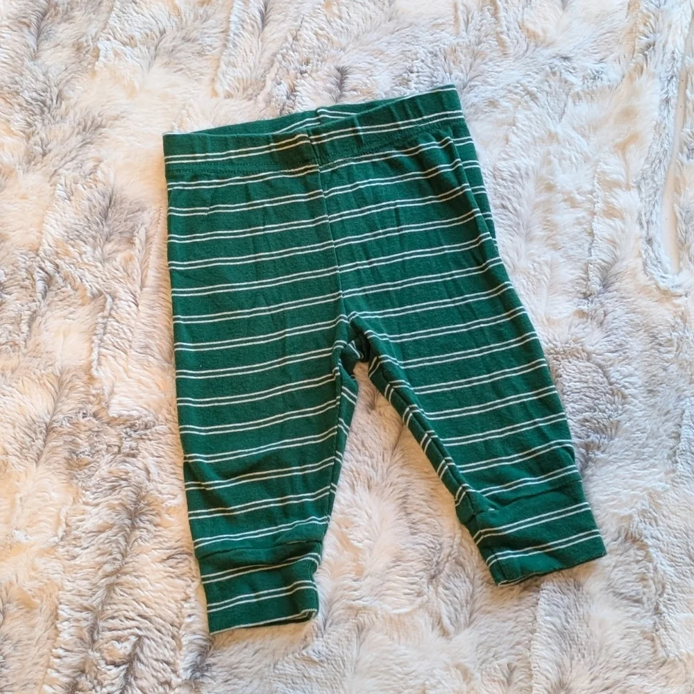 Carter's Reindeer Deer Green White Striped Leggings 6 Month Baby Pants
